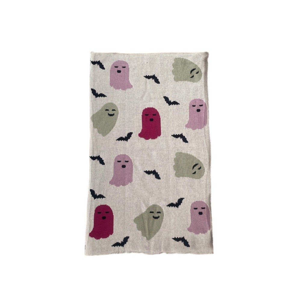 Halloween Ghost Bat Knit Hand Towel Pink Cotton by Cupcakes and Cashmere